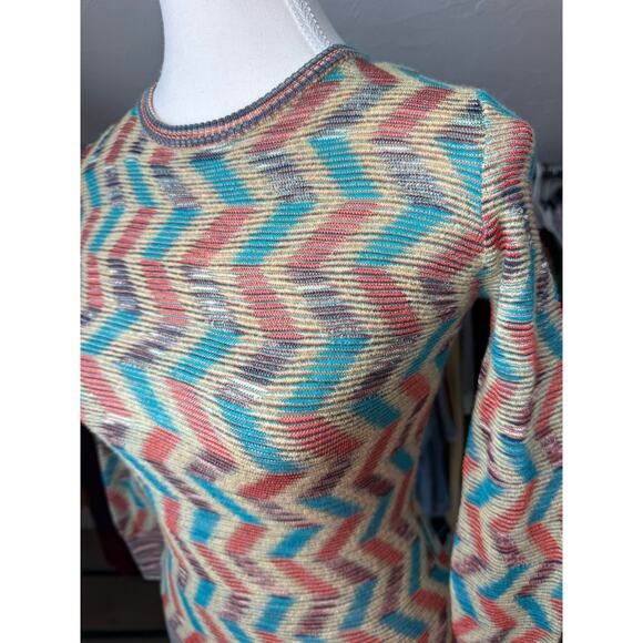 M Missoni MSRP $630 Medium Multicolor Chevron Striped Wool Blend Top y2k Italian - Picture 7 of 10